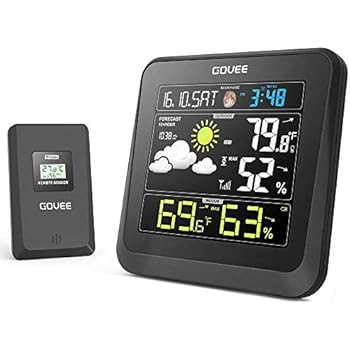 Govee Wireless Weather Station with Color LCD Displasy, Weather Forecast Station with Outdoor Sensor, Digital Temperature and Humidity Gauge with Alarm Clock, Moon Phase, Backlight, Sooze Mode