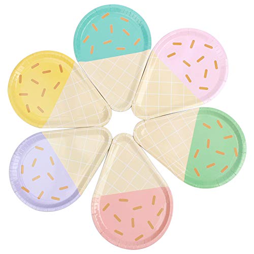 M-Aimee 24 Pcs Ice Cream Party Plates Serves, 10'' Disposable Paper Plates, Cute Sundae Party Supplies for Kids, Birthday Baby Shower Decorations