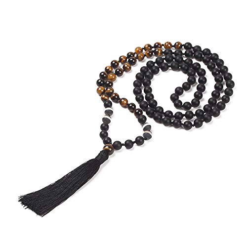 GVUSMIL 108 Mala Beads Meditation Necklace/Natural Gemstone Jewelry/Mala Beads Necklace/Buddha Necklace - Buddhist Prayer Beads/Tassel Necklace (Black Matter) - Thumbnail 4