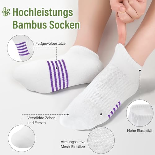 Bambus Sneaker Socken Damen 6/12 Paar, Atmungsaktive Gepolsterte Sportsocken Laufsocken, Anti Schweiß Kurze Socken Damen 39-42 35-38 Bunt, Geschenke für Frauen Sommer, Mehrfarbig Weiß 39-42