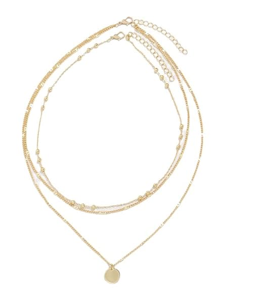 Tivleed Gold Necklace for Women Girls - Three-Layer Round Disc Pendant Chain with Lobster Clasp Jewellery Set