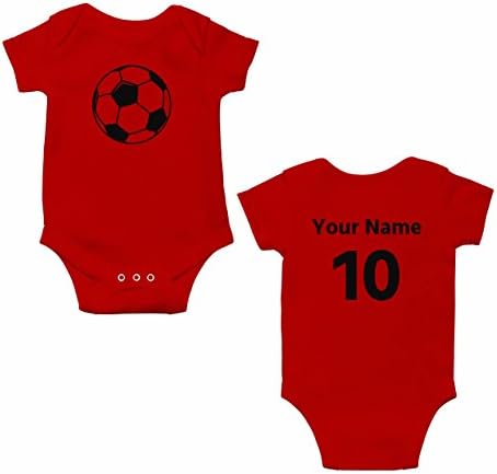 Soccer Custom One Piece Bodysuit for Baby – Personalized Name and Number (18 Months, Red)
