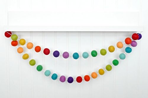 Rainbow Felt Ball Garland - Handmade 100% wool felt balls - 6 feet long (24 felt balls) Birthday Banner - Pride Decor - Pom Pom Bunting - Nursery Decoration