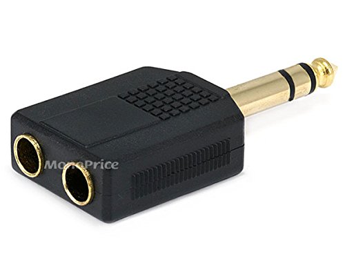 Monoprice 6.35mm (1/4 Inch) Stereo Plug to 2 x 6.35mm (1/4 Inch) Stereo Jack Splitter Adaptor - Gold Plated