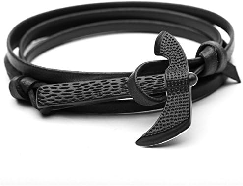 Happiness Jewelry Unisex PU Leather Wrap Bangle Vikings Sailing Bracelet With Black Nautical Hamaxe Axe Alloy Hook Clasp 30 Inches (Black / Black)