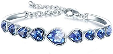 DINA1985 Silver-Tone Birthstone Gorgeous Heart-Shaped Austrian Crystal Bracelet,Blue
