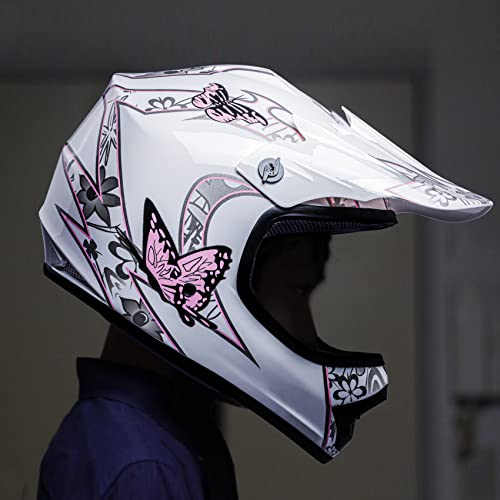 TCTMT Helmet DOT w/Motocross Goggles+Gloves Youth Pink Butterfly Dirt