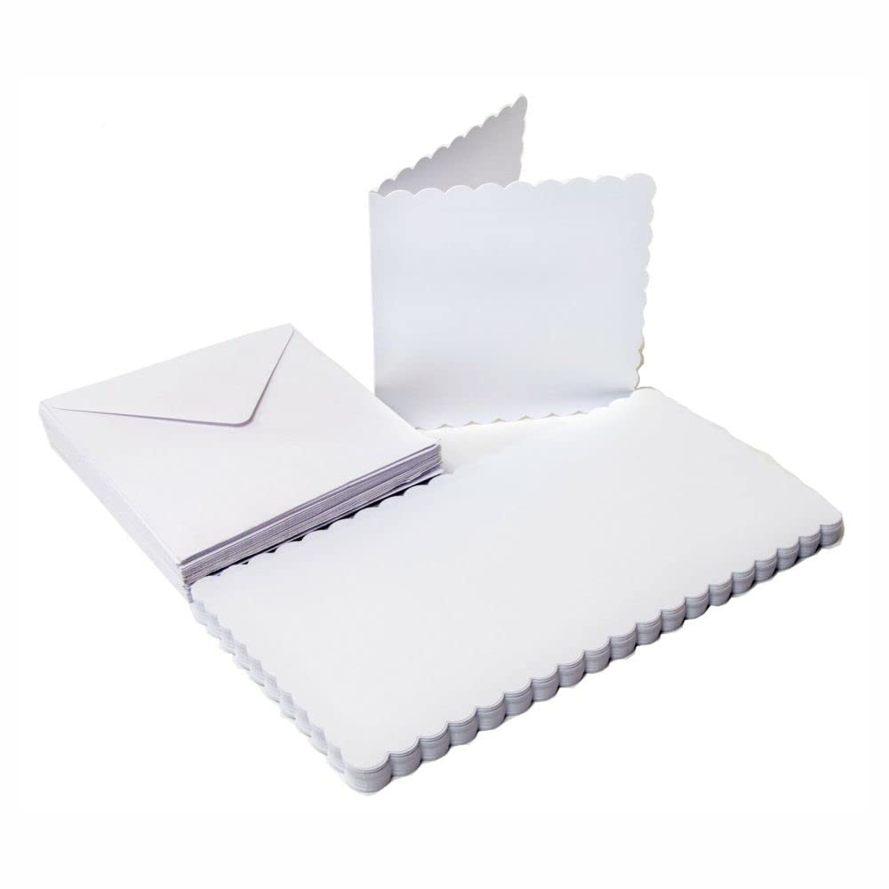 3 Ace Crafts 8 x 8 White Scalloped Cards and Envelopes for Card Making (20) Birthday, Wedding Invitation, Paper for Craft Making, Thank You Card with Envelope, Valentine's Day, Thanksgiving, Christmas