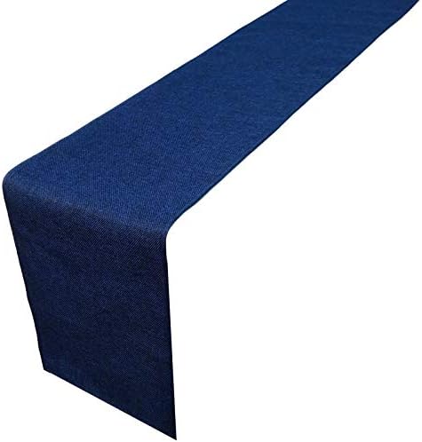 Parfair Dessin Burlap Jute Pattern Polyester Table Runner with Hemmed Edges - Elegant Table Runner for Living Dining Party Banquet Farmhouse Table Decoration (Jute-Navy Blue - 12in.x60in.)
