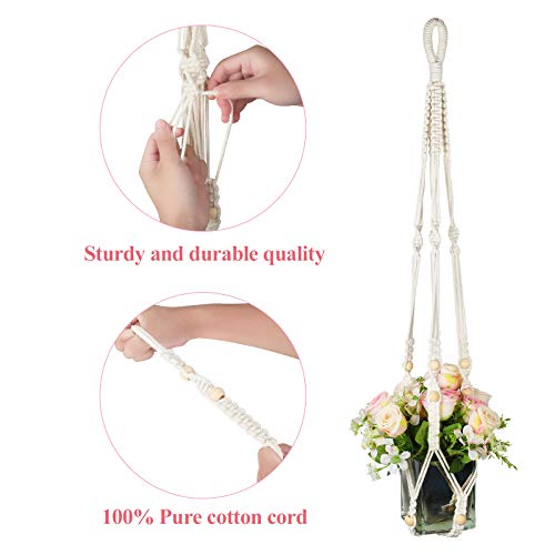 Purnap 3 Pack Macrame Plant Hangers with 3 Hooks & Macrame Wall Hanging Cream-White（Two Styles Shipped Randomly）