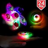 PROLOSO 24 Pcs LED Rings Light Up Fidget Toys Glow in The Dark Party Favors Spinning Tops Flashing Jewelry