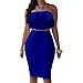 Eiffel Women's Off Shoulder Ruffle Crop Top Pencil Skirt Dress Two-Piece Set (Medium, Blue)