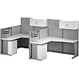 Bush Business Furniture Office in an Hour L Shaped Cubicle Desks with Storage, Drawers, and Organizers | Double Workstation Set with Privacy Panels for Commercial Workspace, 2 Person, Pure White