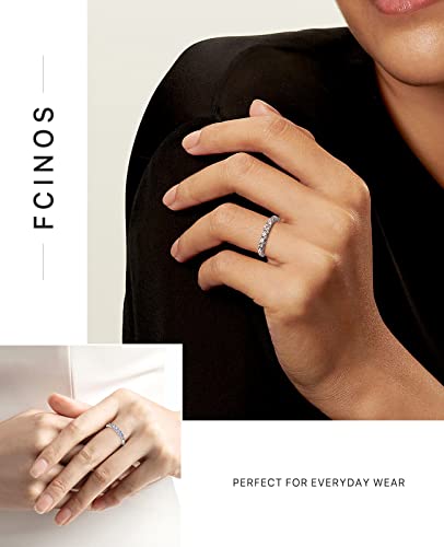 FCINOS 5 Stones Half Eternity Ring for Women, S925 Moissanite Stackable Engagement Ring, Promise Wedding Bands Sterling Silver Ring, Clarity Unisex Diamond Simulated Anniversary Rings (7)