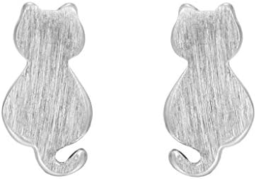 Women Jewelry 925 Sterling Silver Brushed Persian Cat Kitten Post Stud Earrings