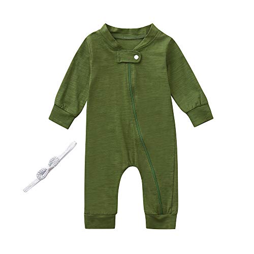 Sharemen Newborn Baby Boy Girl Letter Long Sleeve Romper Bodysuit Outfit Clothes (6-12 Months, Army Green)