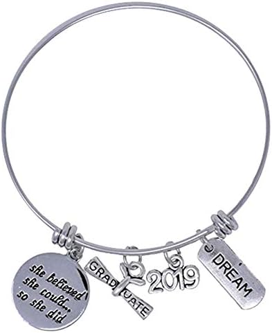 Yinpinxinmao 2019 Graduate Letter Carving Pendant Stainless Steel Women Bracelet Bangle Gift