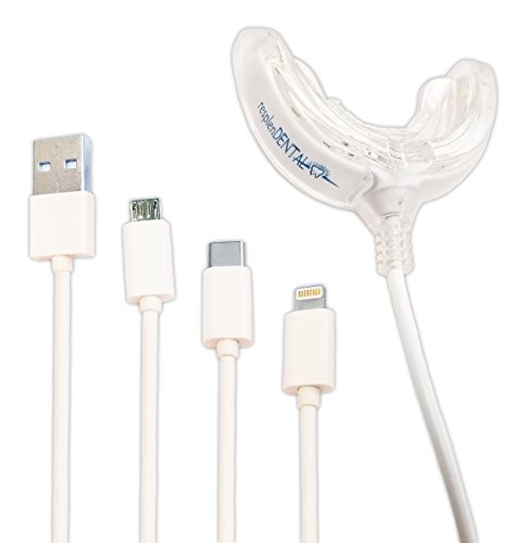 Teeth Whitening 16 LED Light Tray by resplenDENTAL – 4-in-1 Adapter Works With iPhone, Android, USB-C & USB – DIY at Home with Professional Results – Use With Teeth Whitener Gel or Whitening Strips