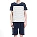 Suntasty Men's Summer Sleepwear Lounge Set Stripe Short Sleeve Pajamas Top with Solid Shorts Blue XL