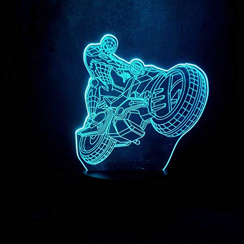 image for Amroe 3D LED Night Light Cool Marvel Spider-Man Ride Motorcycle Kid To