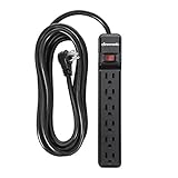 DEWENWILS 6-Outlet Power Strip Surge Protector Long Extension Cord, Low Profile Flat Plug, and 15 Amp Circuit Breaker, 500 Joules, Wall Mount, UL Listed (10 Foot, Black)