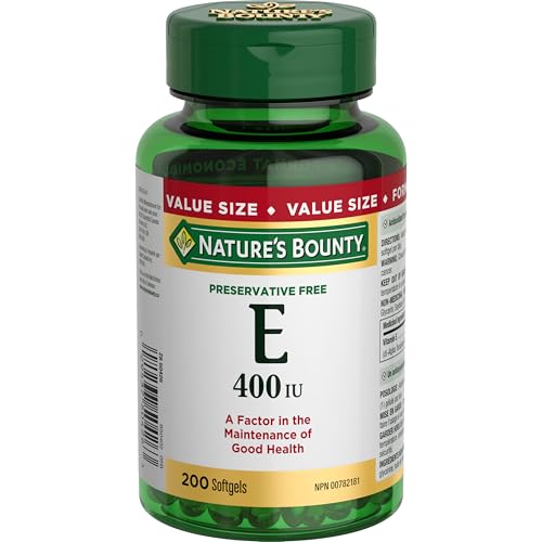NATURE'S BOUNTY Vitamin E, 400 IU, Antioxidant, Preservative Free, 200 Softgels, 134 g