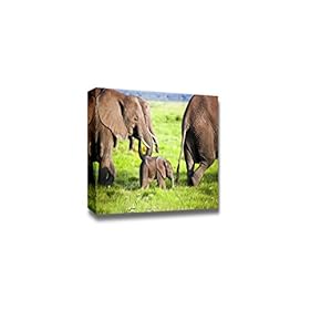 Canvas Prints Wall Art - Elephants Family on African Savanna | Modern Wall Decor/Home Art Stretched Gallery Canvas Wraps Giclee Print & Ready to Hang - 12" x 18"