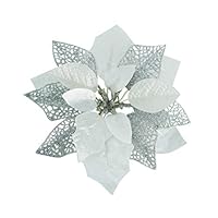 XmasExp 12 Pack Glitzy Poinsettia Bushes Christmas Tree Ornaments,Christmas House Poinsettia Ornament, Glitter Silver Poinsettia Flowers Christmas Decorations