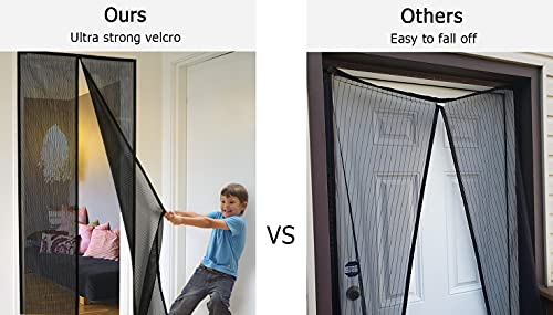 MUANNA Magnetic Screen Door - Ultra Strong Heavy Duty Mesh with Magnets - Hands Free, Self Magnetic Seal, Keeps Bugs Out, Pet and Kid Friendly - Fits Door Size Up to W 34\'\' x H82\'\', Black