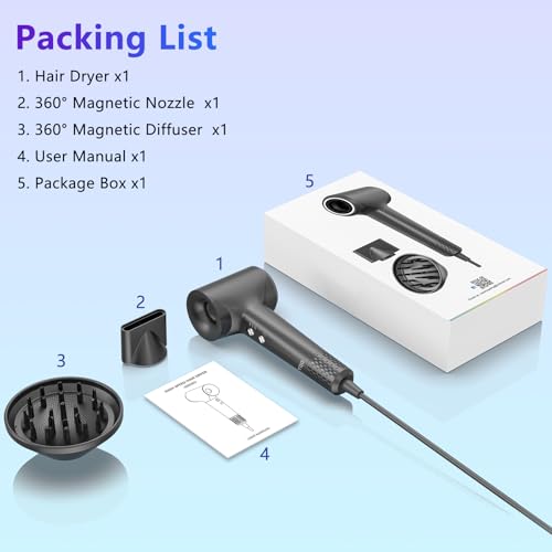 TQQ Hair Dryer, Hair Dryer with 200 Million Negative Ions, Brushless Motor 110,000 RPM for Fast Drying, Professional Hair Dryer 57 dB Suitable for Travel and Home