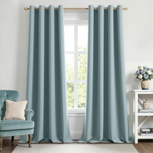 MIULEE Verdunklungsvorhänge Helles Blau mit Ösen 2er Set 140x260 cm