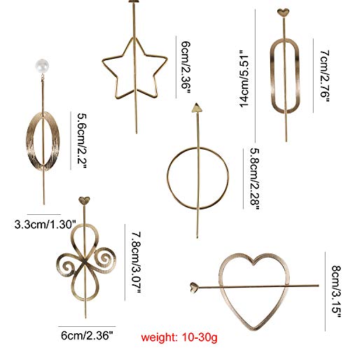 6 Pack Vintage Minimalist Decorative Metal Gold Hair Sticks Hairpins Shawl Pins Long Forks Chopsticks Clips Barrettes Buns Holder Hair Styles Circle Star Hollow Accessories