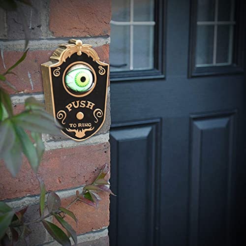 DriSubt Halloween Decoration, Animated Eyeball Doorbell Halloween Props Animated with Spooky Sounds, Haunted Doorbell Halloween Party Prop Decoration(Black)