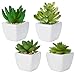 MyGift Decorative Indoor Fake Plants, Assorted Artificial Succulents in White Ceramic Planter Pots, Set of 4