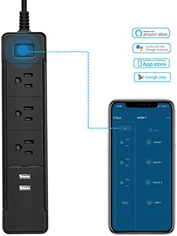 ERQIYU WiFi Smart Power Outlet Strip Compatible with Alexa, Kobwa Smart Timer Power Socket Surge Protector, Remote Control Your Home Device Anywhere Anytime From Android/ IOS Smartphone (Black)