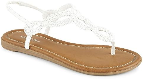 Xappeal Womens Akia Braided T Strap Thong Sandal Shoes, White, US 8