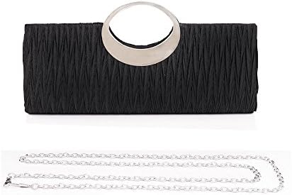 Emour Lady Sateen Pleated Prom Party Wedding Clutch Purse handbag embellished with Rhinestone Ring Mom's Day Gifts(Black)