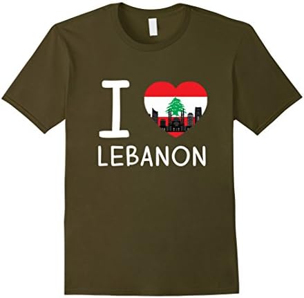 Mens I Love Lebanon T-Shirt XL Olive