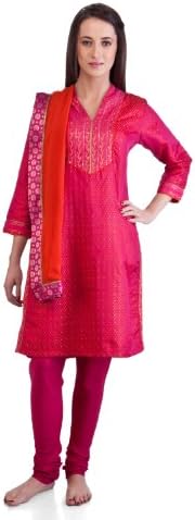 MB Women's Silk Viscose Indian Kurta Tunic with Hand Embroidered Yolk Pink 42