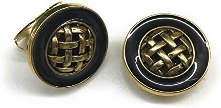 New Button Covers Cufflink Plated Gold Black Epoxy center Gold Weave •Button Clips -1 Pair - Alternative to Cufflinks For Regular Shirts