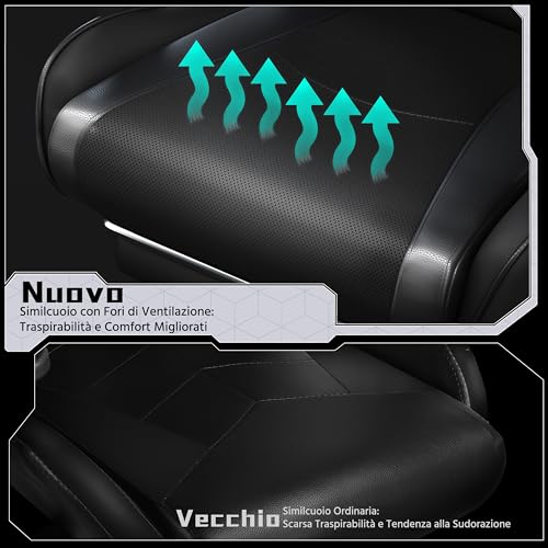 Yaheetech Ergonomic Massage Reclining Gaming Chair with Footrest, Headrest and Lumbar Support Faux Leather Padded Armrests, Gamer Desk Chair with Swivel Casters, Black