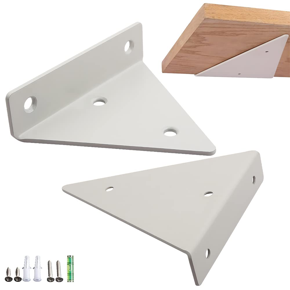 2 x Metal Floating Shelf Brackets, Invisible Triangle Shelf Brackets with Screws for Living Room, Bedroom, Bathroom (White)