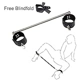 Tooluu Stainless Steel Leg Spreader Bar with Adjustable Leather Ankle Shackle Cuffs Bondage (Black + Blindfold)