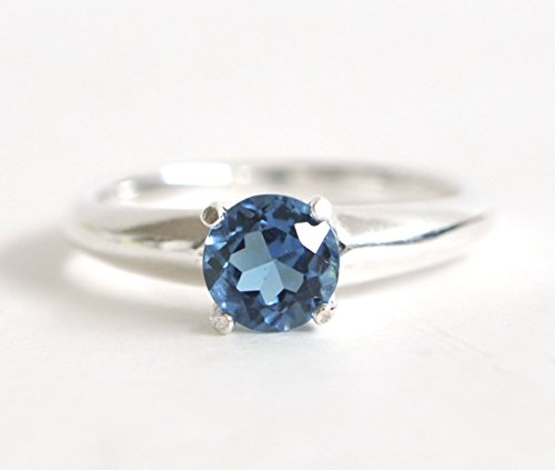 6mm London Blue Topaz and Argentium Sterling Silver Ring - Blue Gemstone Prong Ring