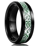 King Will Men's 8mm Green Carbon Fiber Silver Celtic Dragon Tungsten Carbide Ring Comfort Fit Wedding Band (10.5)