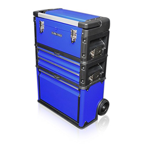 US PRO Tools Blue Work Center Plastic Steel Mobile Rolling Chest Trolley Cart cabinet 3 IN 1 Tool Box Wheels by us pro tools - Thumbnail 2