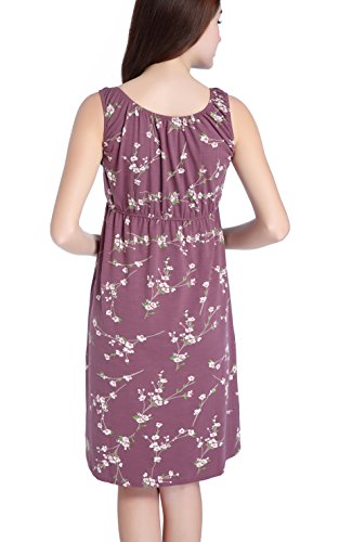CAKYE Maternity Nursing Nightgown Pajamas Sleepwear For Breastfeeding (Large, Purple)