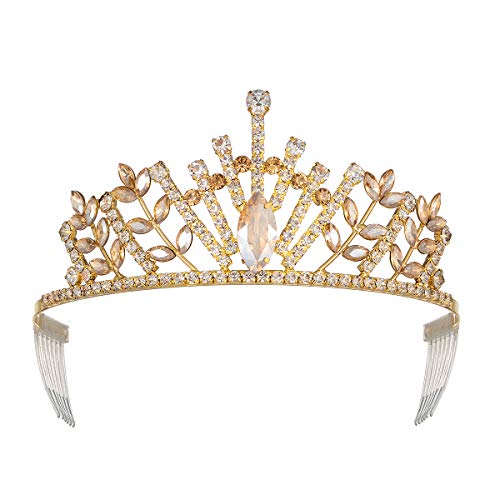 YZHSTONE Gold Tiara Crown Female Women Girls Princess Birthday Costume