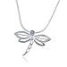 Dragonfly Pendant 925 Sterling Silver Necklace with Created Blue Fire Opal, 18