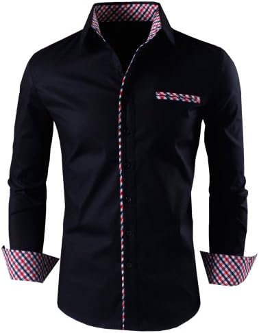 HRYfashion Mens Premium Casual Inner Layered Dress Shirt HRYNMS310S-1-BLACK-3XL